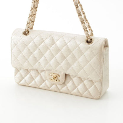 Chanel Quilted Leather Double Flap Shoulder Bag Champagne Gold 25