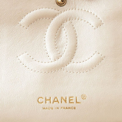 Chanel Quilted Leather Double Flap Shoulder Bag Champagne Gold 25