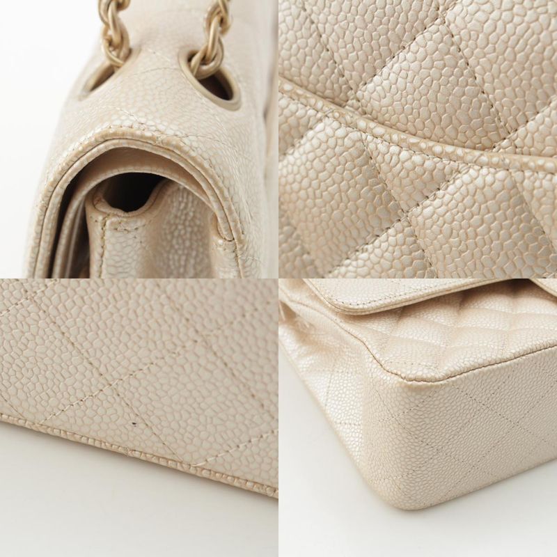 Chanel Quilted Leather Double Flap Shoulder Bag Champagne Gold 25