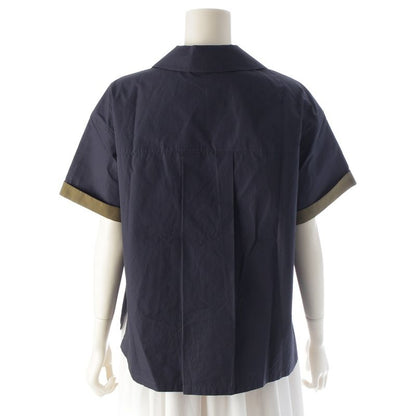 Loewe Cotton Anagram Embroidery Blouse Top Short Sleeve Shirt Navy Khaki Green