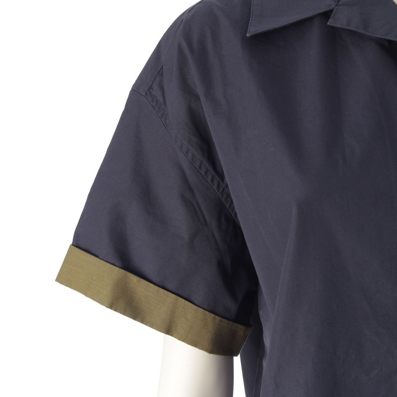 Loewe Cotton Anagram Embroidery Blouse Top Short Sleeve Shirt Navy Khaki Green