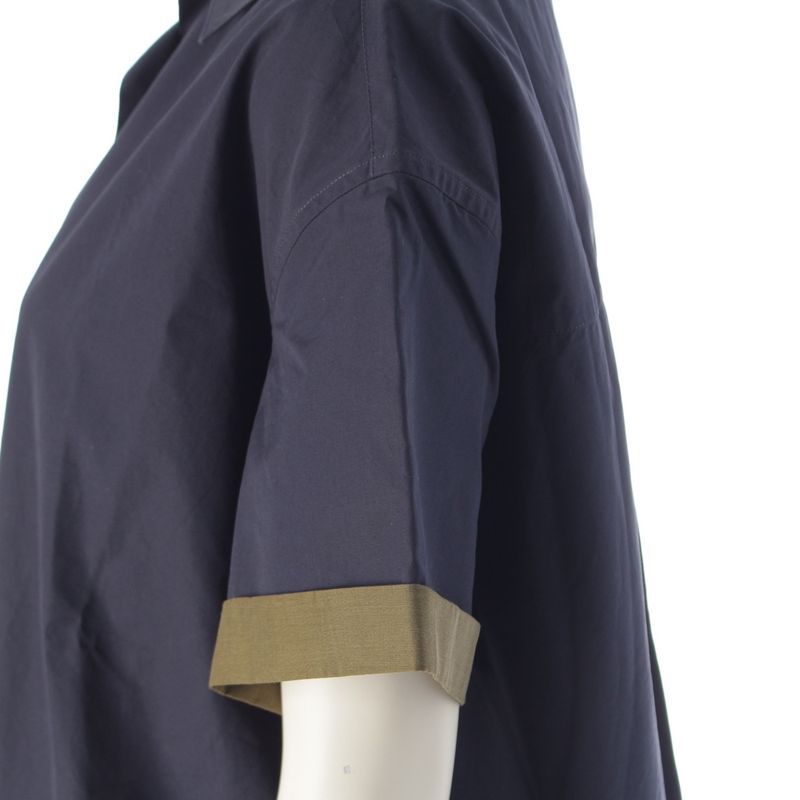 Loewe Cotton Anagram Embroidery Blouse Top Short Sleeve Shirt Navy Khaki Green