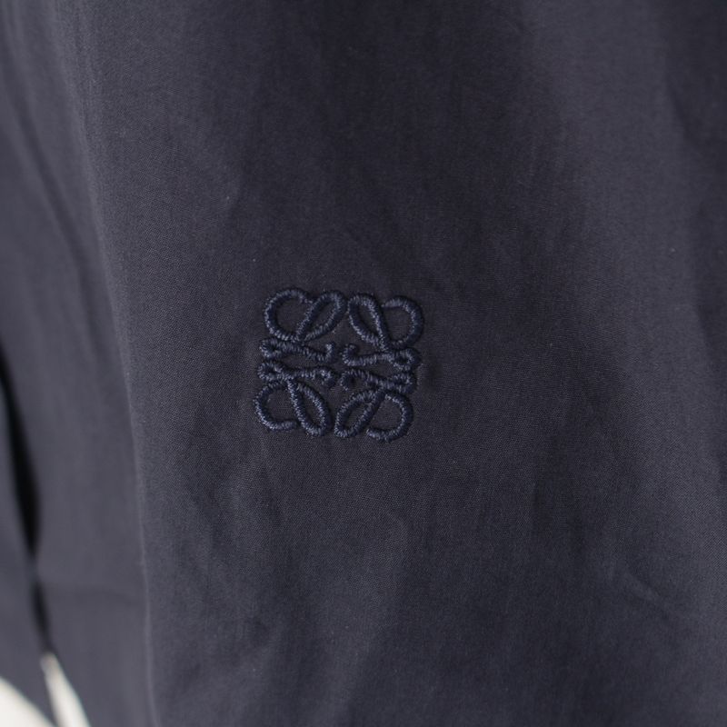 Loewe Cotton Anagram Embroidery Blouse Top Short Sleeve Shirt Navy Khaki Green