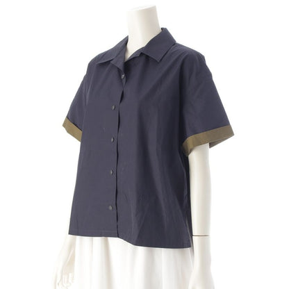 Loewe Cotton Anagram Embroidery Blouse Top Short Sleeve Shirt Navy Khaki Green