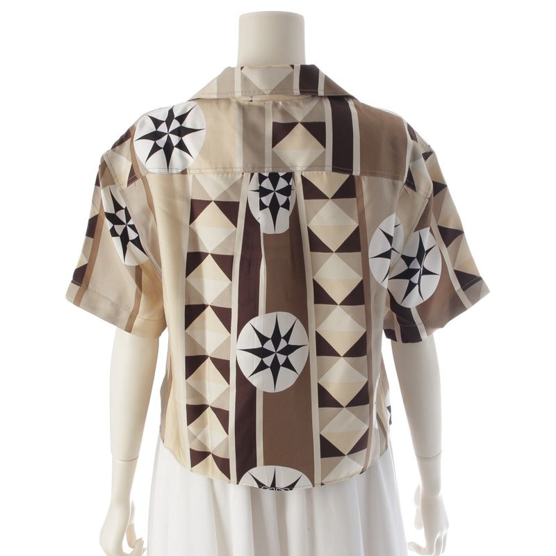Loewe Washed Silk Paula's Ibiza Anagram Logo Short Sleeve Shirt Top Beige