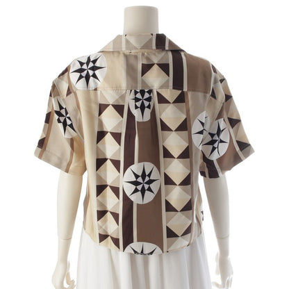 Loewe Washed Silk Paula's Ibiza Anagram Logo Short Sleeve Shirt Top Beige