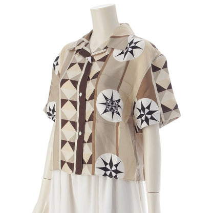 Loewe Washed Silk Paula's Ibiza Anagram Logo Short Sleeve Shirt Top Beige