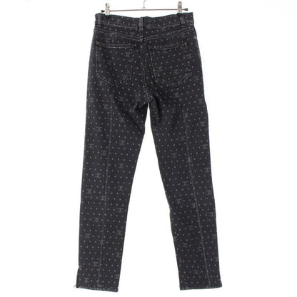 Chanel CC Logo Jacquard Dot Jeans Denim Pants Black 34