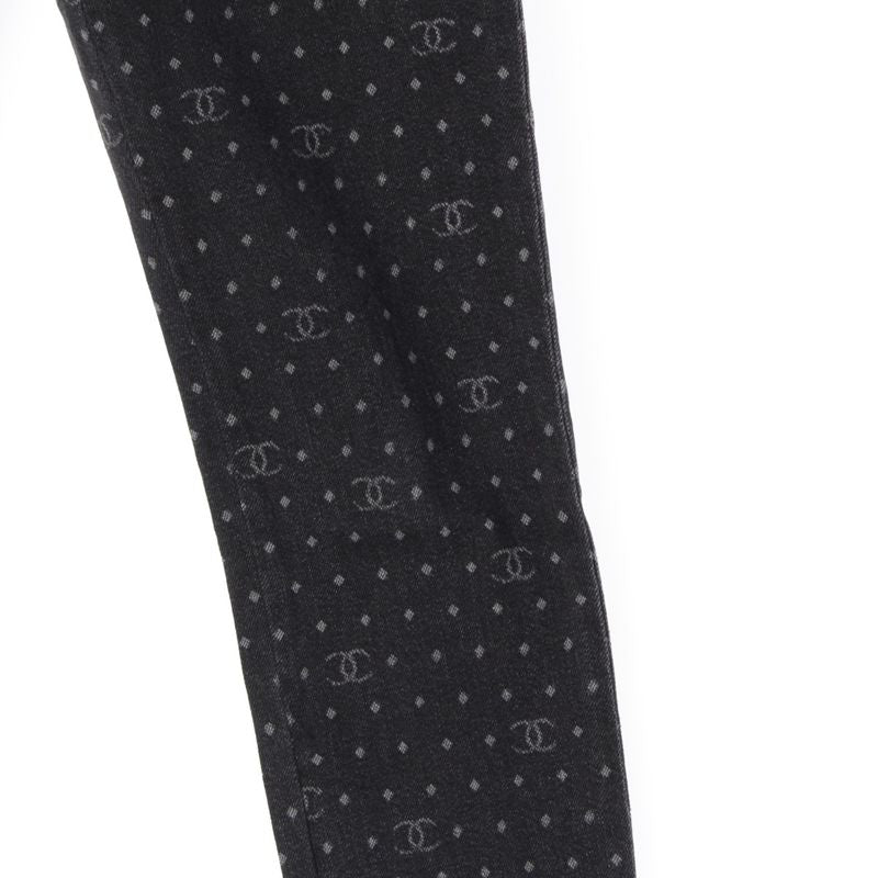 Chanel CC Logo Jacquard Dot Jeans Denim Pants Black 34