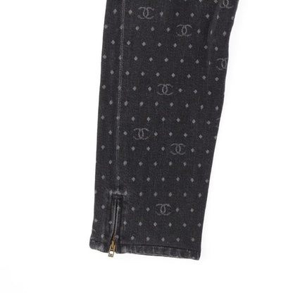 Chanel CC Logo Jacquard Dot Jeans Denim Pants Black 34