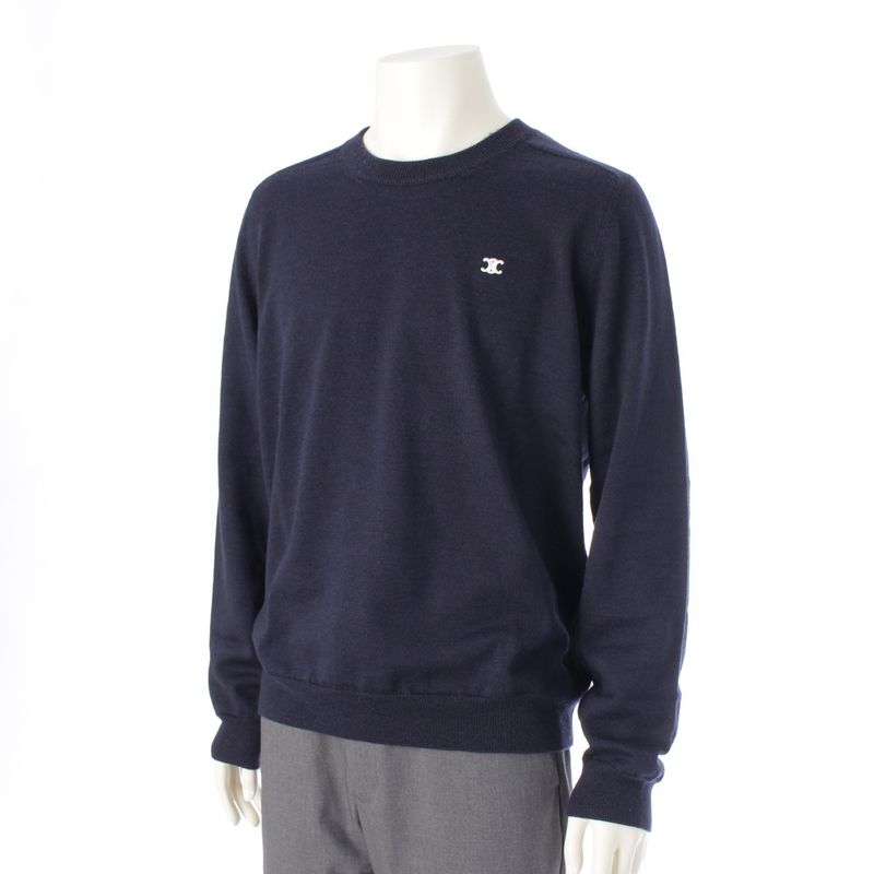 Celine Wool Triomphe Knit Sweater Top Navy XL