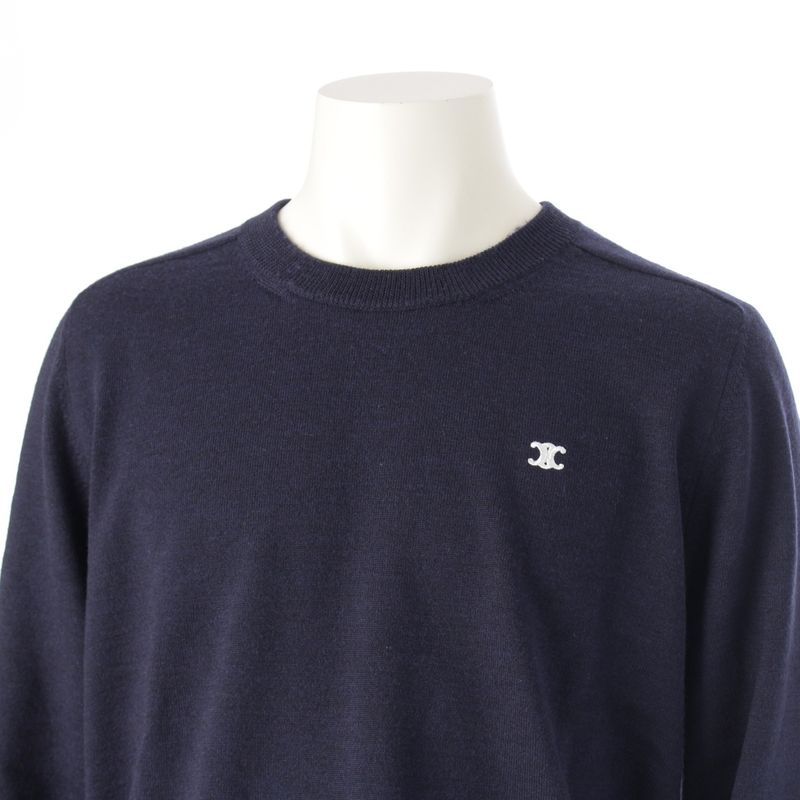 Celine Wool Triomphe Knit Sweater Top Navy XL