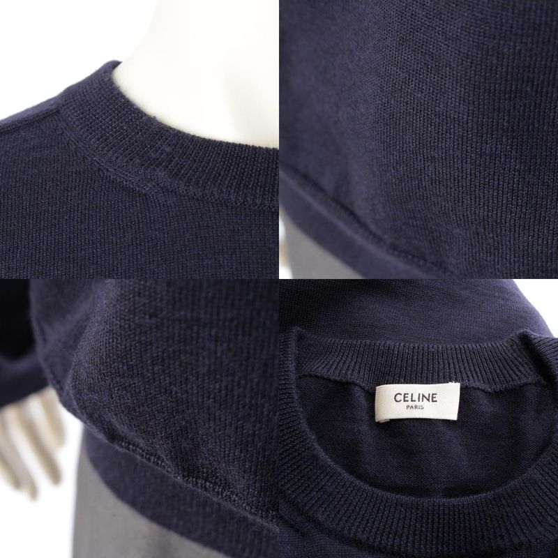 Celine Wool Triomphe Knit Sweater Top Navy XL