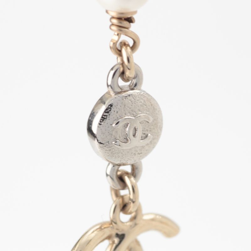 Chanel Ribbon CC Logo Line Stone Earrings Silver