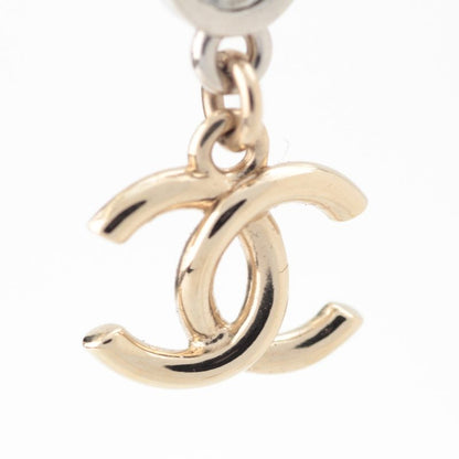 Chanel Ribbon CC Logo Line Stone Earrings Silver