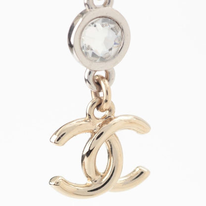 Chanel Ribbon CC Logo Line Stone Earrings Silver