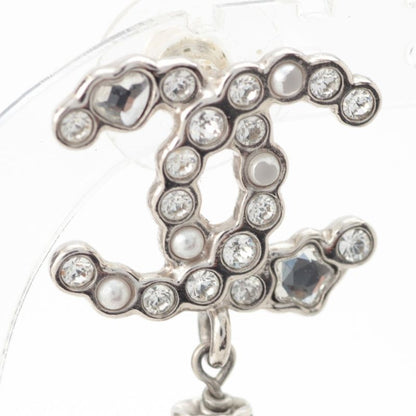 Chanel CC Logo Heart Star Line Stone Earrings Silver
