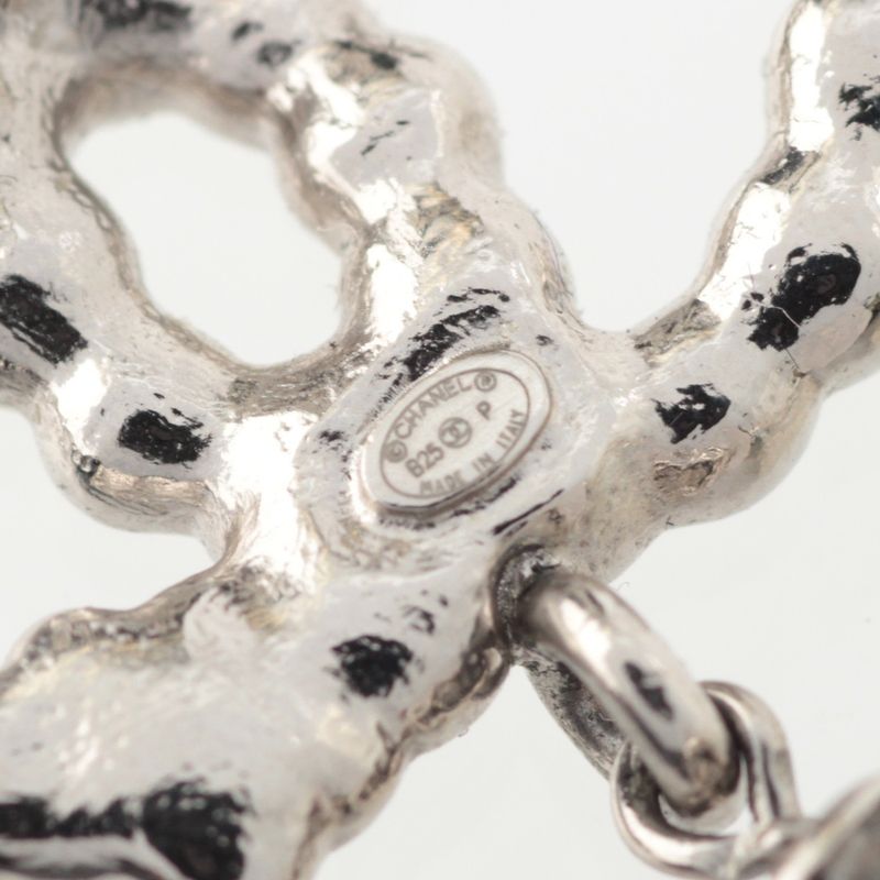 Chanel CC Logo Heart Star Line Stone Earrings Silver