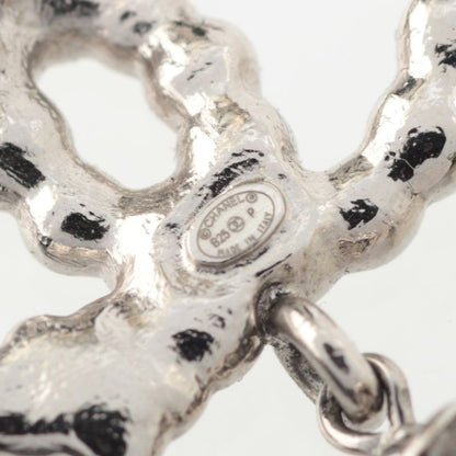 Chanel CC Logo Heart Star Line Stone Earrings Silver
