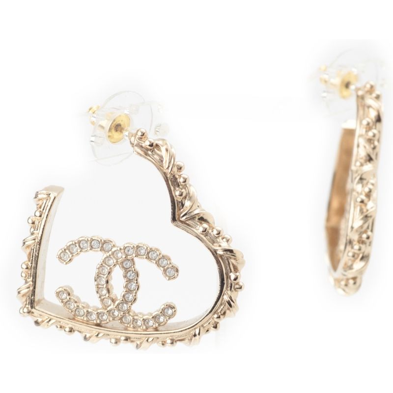 Chanel CC Logo Line Stone Earrings Gold