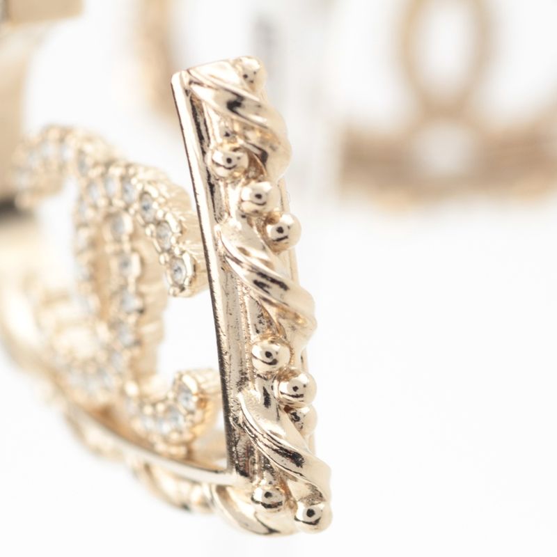 Chanel CC Logo Line Stone Earrings Gold