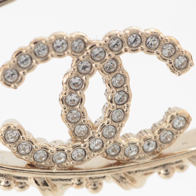 Chanel CC Logo Line Stone Earrings Gold