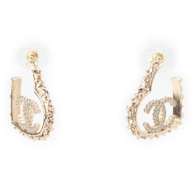 Chanel CC Logo Line Stone Earrings Gold