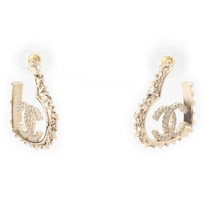 Chanel CC Logo Line Stone Earrings Gold