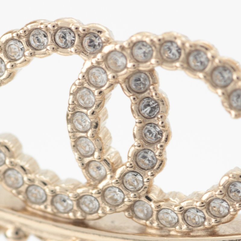 Chanel CC Logo Line Stone Earrings Gold