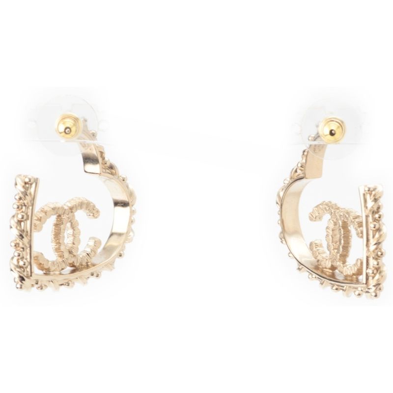 Chanel CC Logo Line Stone Earrings Gold