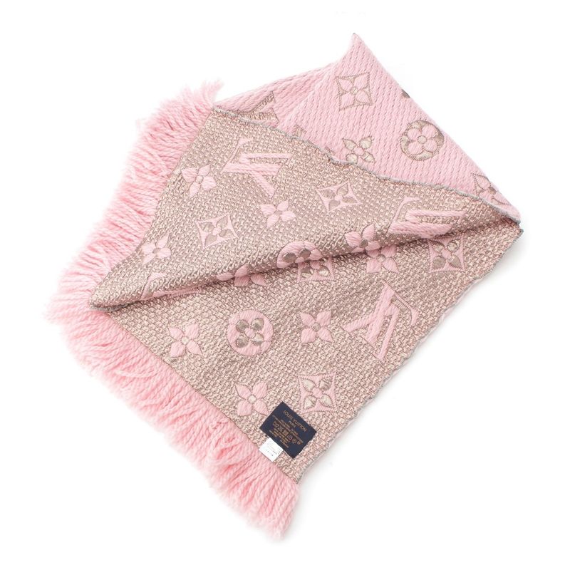 Louis Vuitton Wool Silk Echarpe Logo Mania Shine Scarf Pink