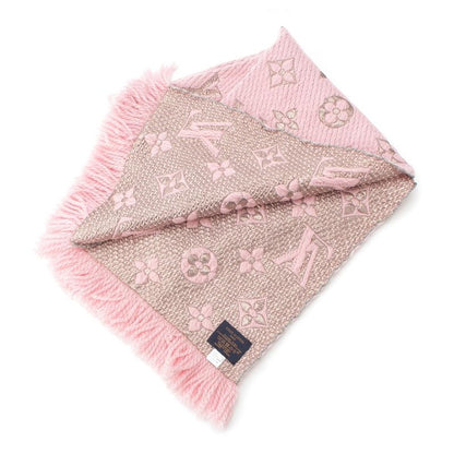Louis Vuitton Wool Silk Echarpe Logo Mania Shine Scarf Pink