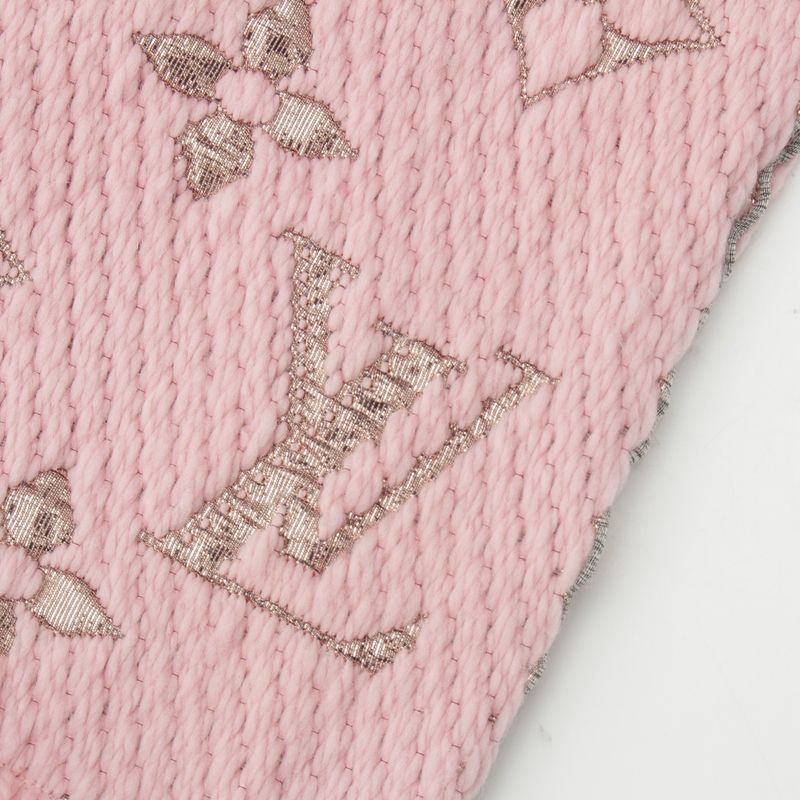Louis Vuitton Wool Silk Echarpe Logo Mania Shine Scarf Pink