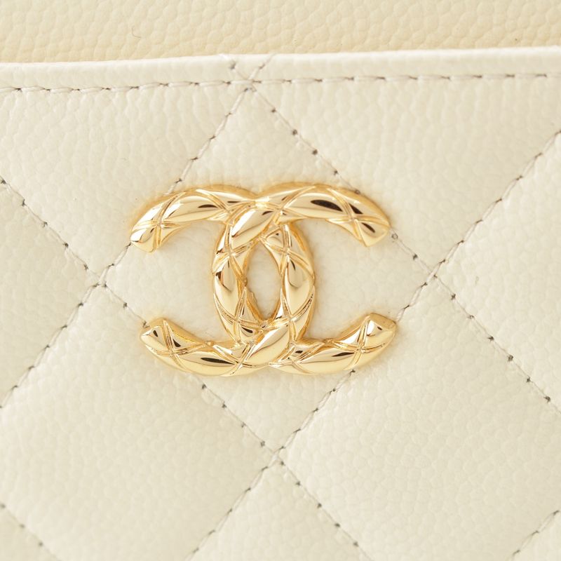 Chanel Caviar Leather Fragment Coin Card Case Compact Wallet White