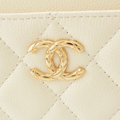Chanel Caviar Leather Fragment Coin Card Case Compact Wallet White