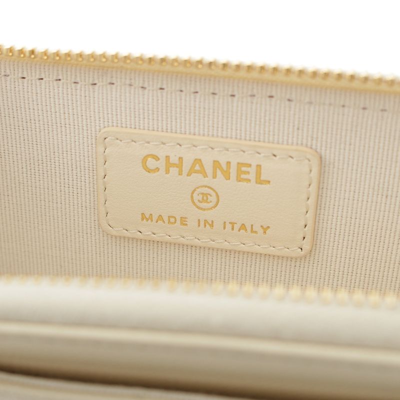 Chanel Caviar Leather Fragment Coin Card Case Compact Wallet White