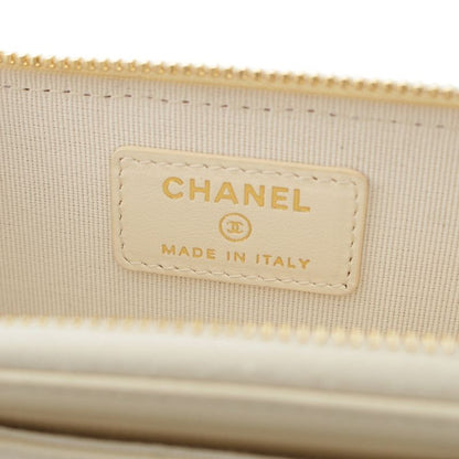 Chanel Caviar Leather Fragment Coin Card Case Compact Wallet White