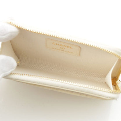 Chanel Caviar Leather Fragment Coin Card Case Compact Wallet White