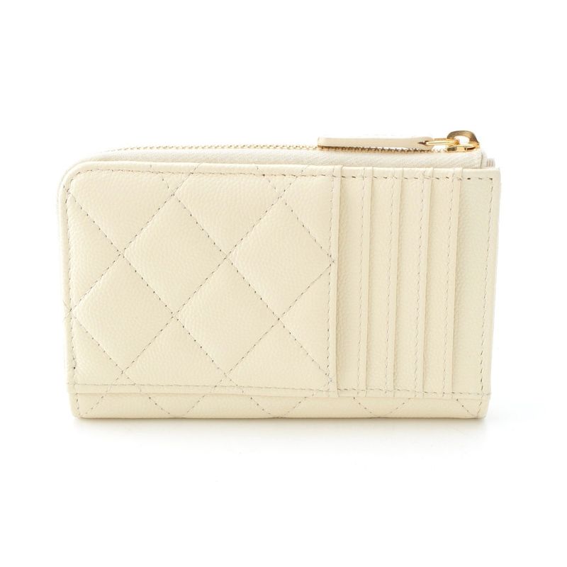 Chanel Caviar Leather Fragment Coin Card Case Compact Wallet White
