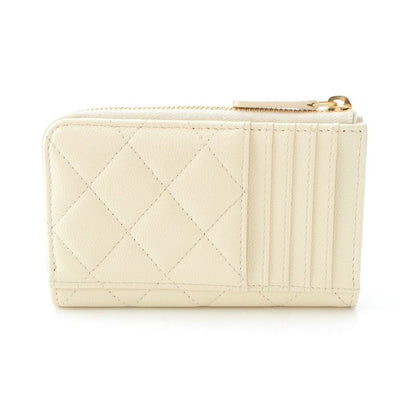 Chanel Caviar Leather Fragment Coin Card Case Compact Wallet White