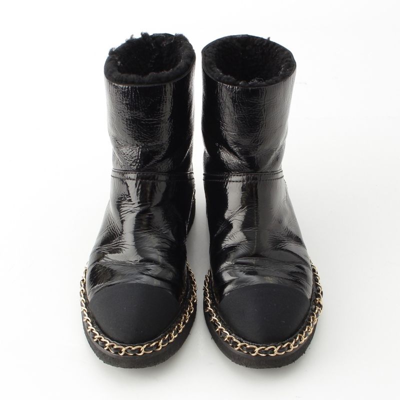 Chanel Leather CC Logo Chain Boots Shoes Black 36c