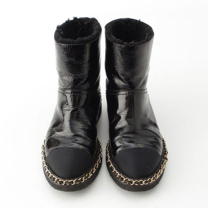 Chanel Leather CC Logo Chain Boots Shoes Black 36c