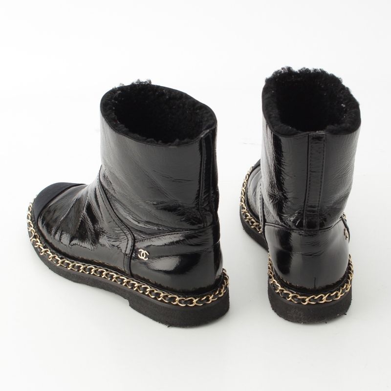 Chanel Leather CC Logo Chain Boots Shoes Black 36c