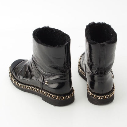 Chanel Leather CC Logo Chain Boots Shoes Black 36c