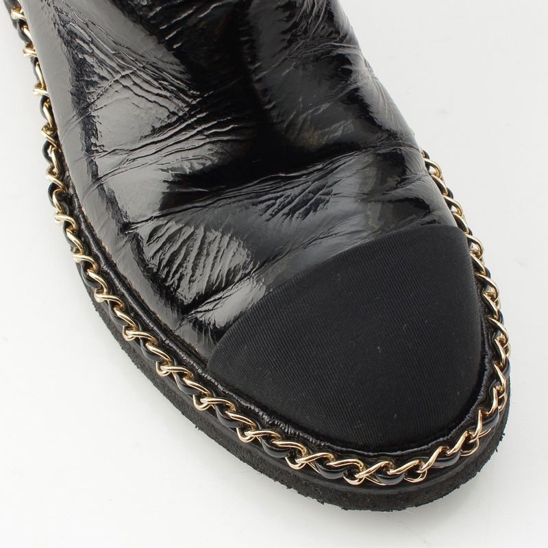 Chanel Leather CC Logo Chain Boots Shoes Black 36c