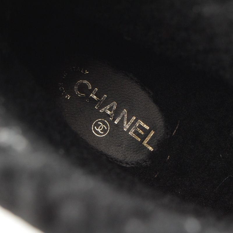 Chanel Leather CC Logo Chain Boots Shoes Black 36c