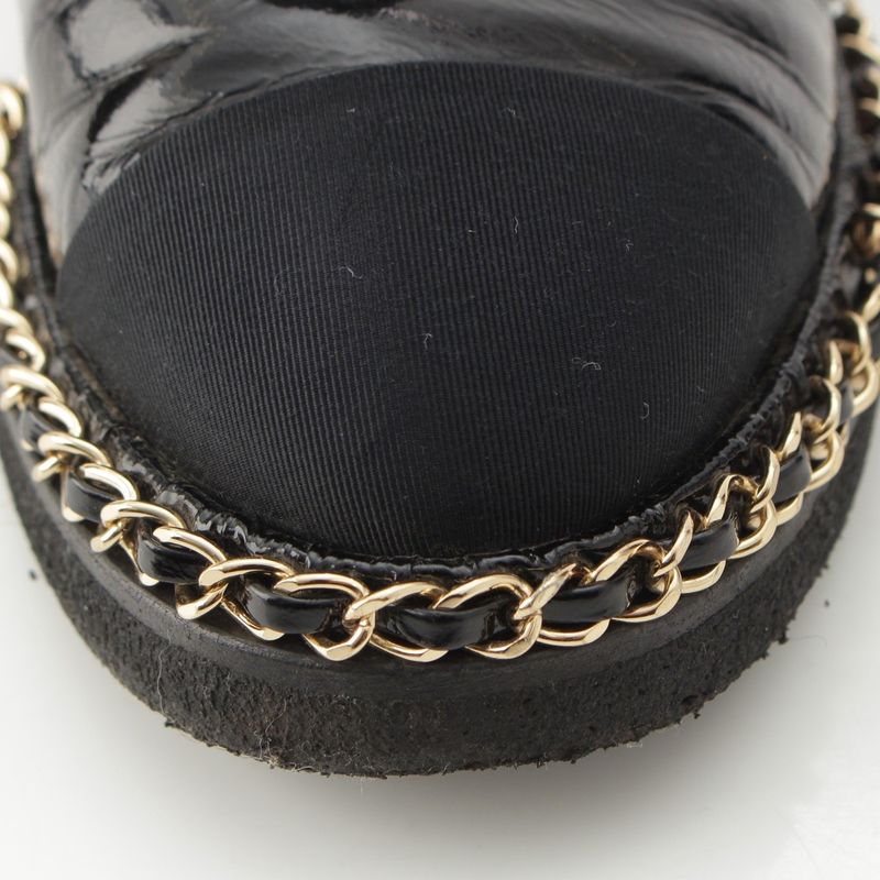 Chanel Leather CC Logo Chain Boots Shoes Black 36c