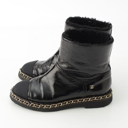 Chanel Leather CC Logo Chain Boots Shoes Black 36c