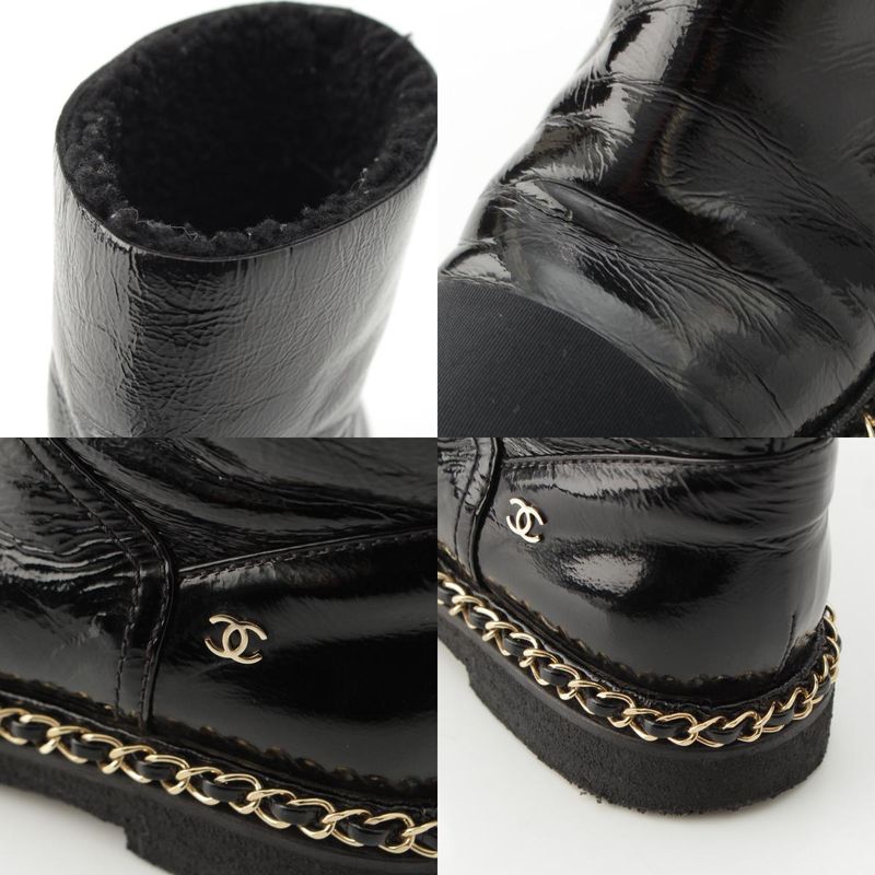 Chanel Leather CC Logo Chain Boots Shoes Black 36c