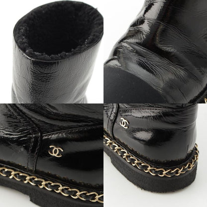 Chanel Leather CC Logo Chain Boots Shoes Black 36c
